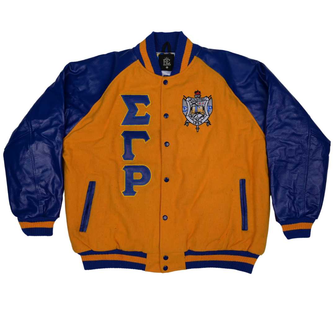 SGRho Gold Wool and Leather Letterman Jacket