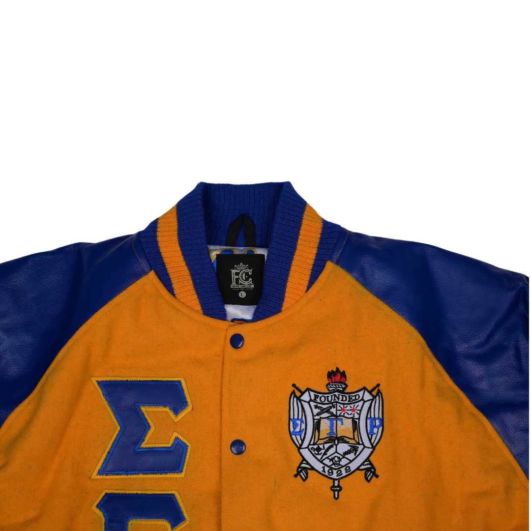 SGRho Gold Wool and Leather Letterman Jacket